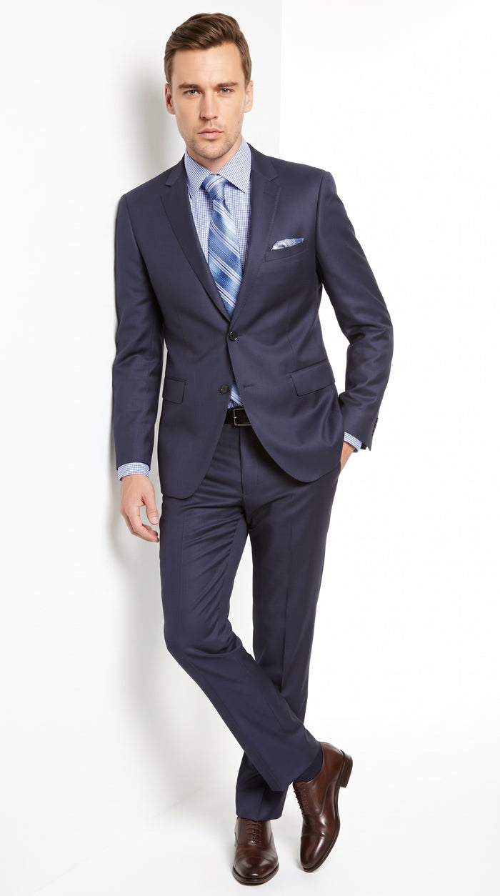 Bertolini Men’s French Blue Silk Blend 2-Piece Suit – High-End 2 Button Formal Wedding & Business Suit