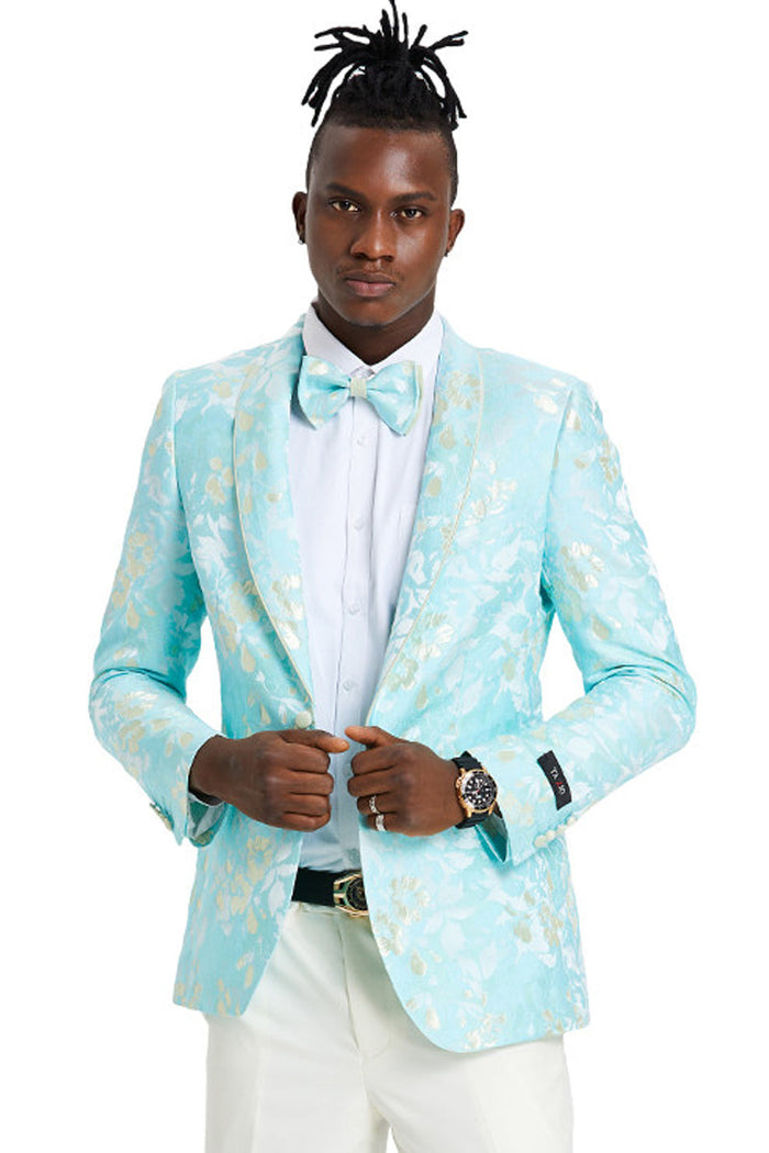 Men's Mint Green & Gold Paisley Suit in Slim Fit