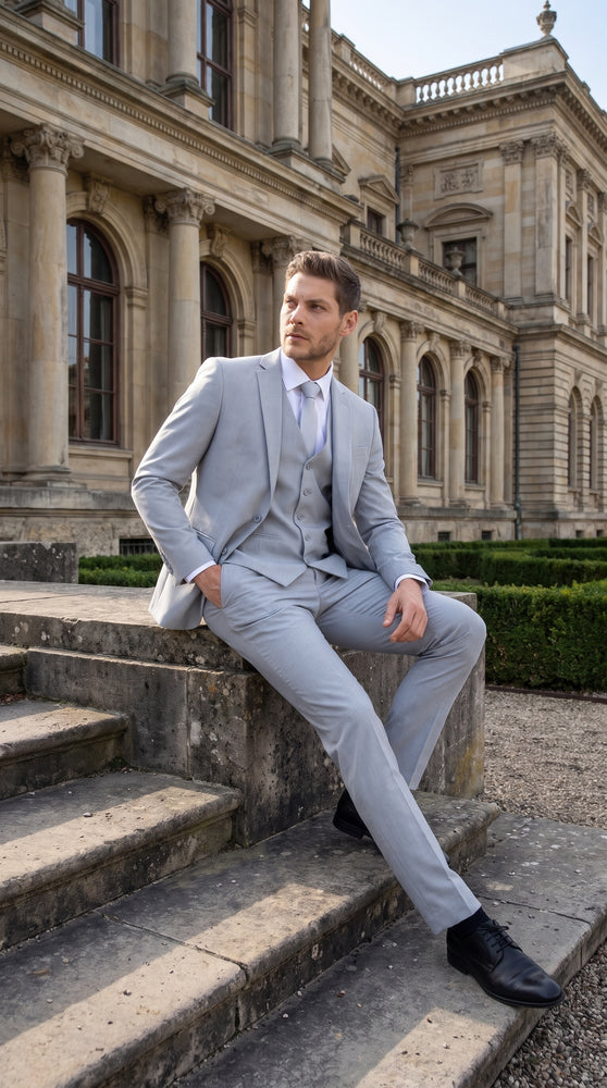 Men's Zegarie Light Grey 3-Piece Suit – One-Button Notch Lapel Jacket with Matching Vest and Pants for Weddings, Prom & Business