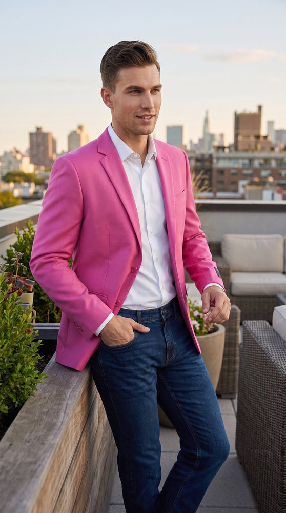 Men’s Hot Pink Fuchsia Sport Coat, Bright Stage Party Dinner Jacket Fashion Blazer
