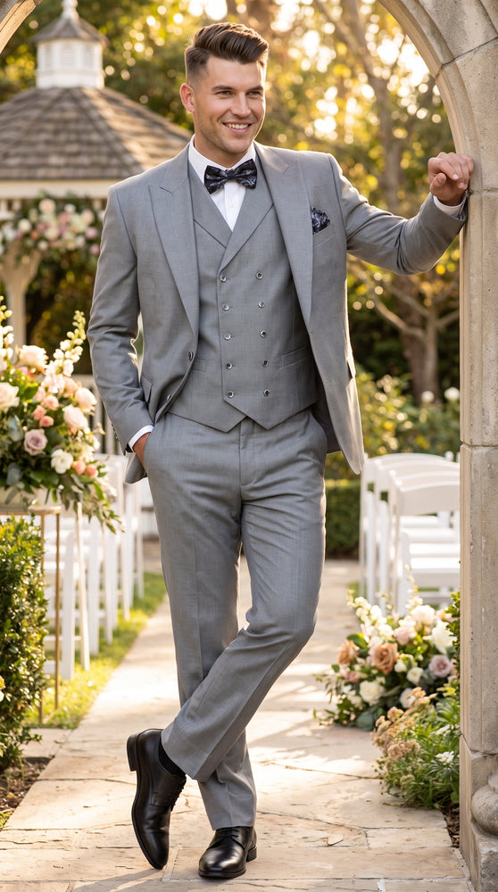 Men’s Big and Tall Classic Gray 3 Piece Suit, Plus Size Peak Lapel Formal Wedding Business Suit