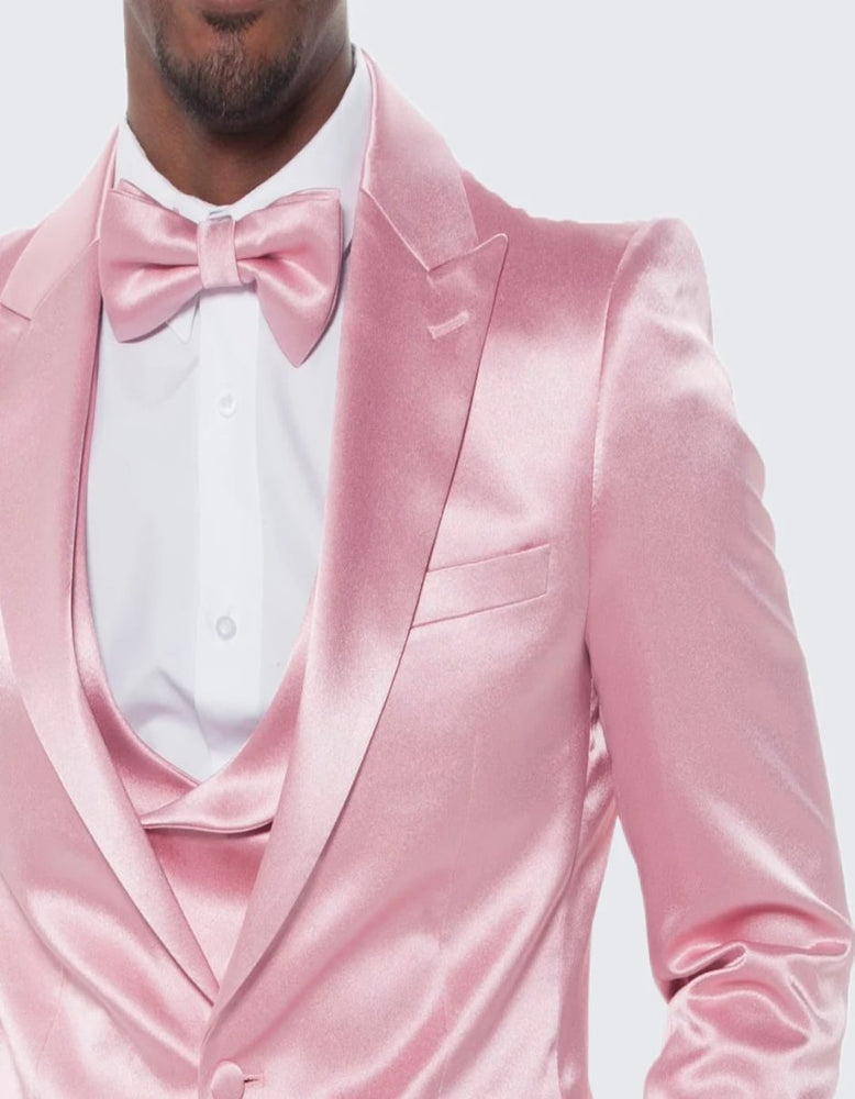 Pink Satin Tuxedo Four Piece Peak Lapel Set - Wedding - Prom 2025