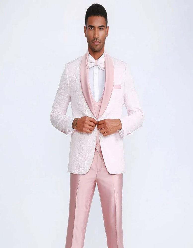 Pink Shawl Tuxedo with Fancy Pattern Four Piece Set - Wedding - Prom 2025
