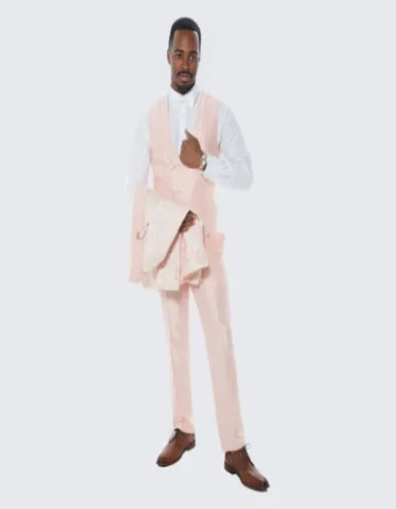 Men's Blush Pink Tuxedo with Floral Design Four Piece Set- Wedding - Prom 2025