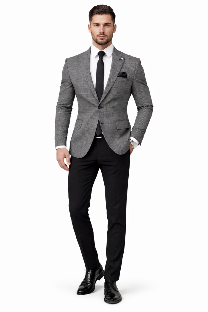 Plaid Blazer - Windowpane Blazer - Grey Blazer