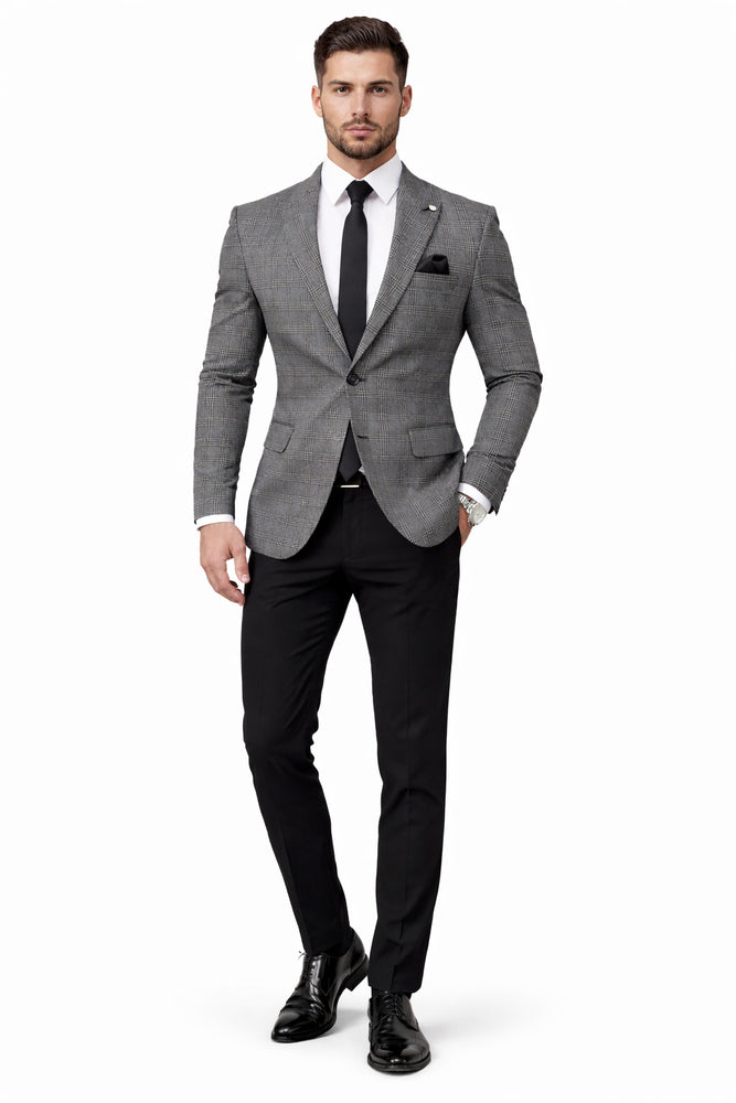 Plaid Blazer - Windowpane Blazer - Grey Blazer