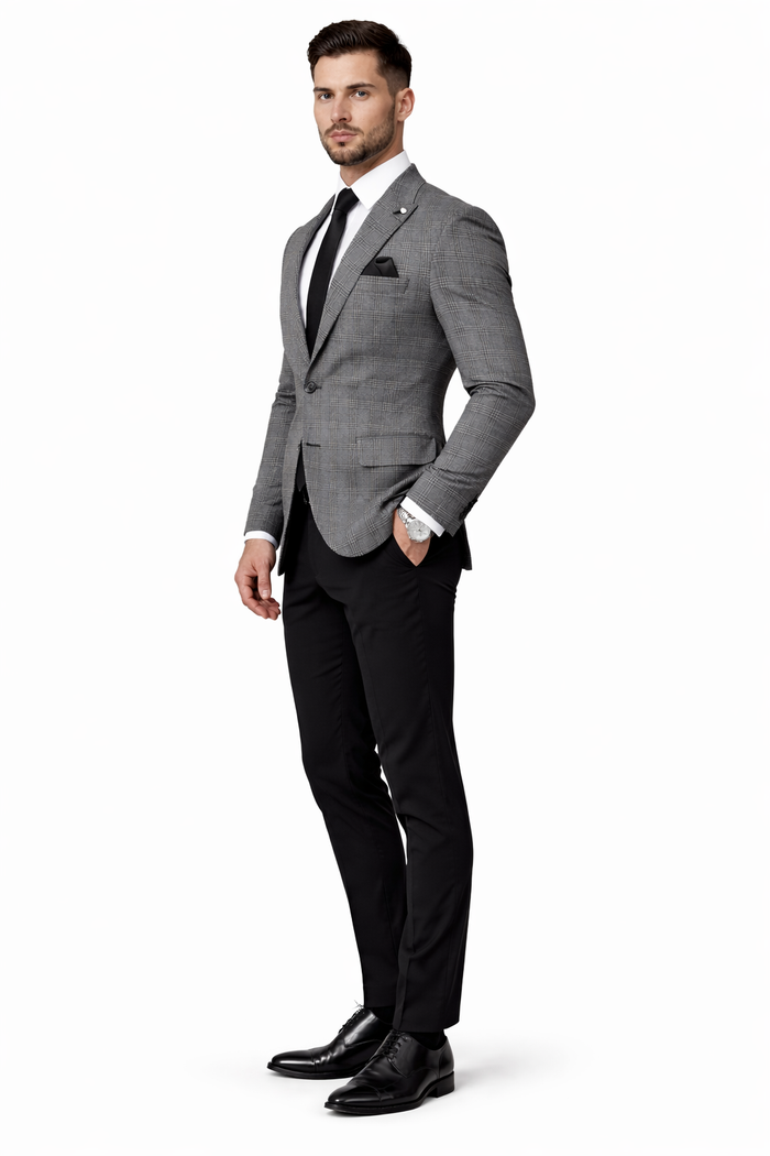Plaid Blazer - Windowpane Blazer - Grey Blazer