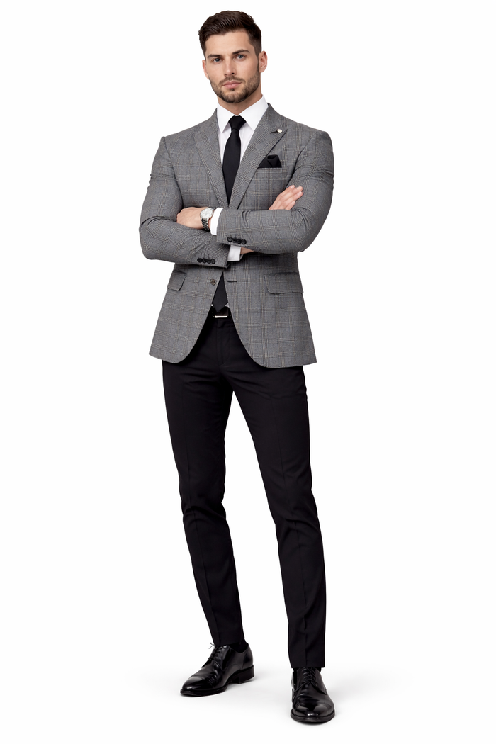 Plaid Blazer - Windowpane Blazer - Grey Blazer