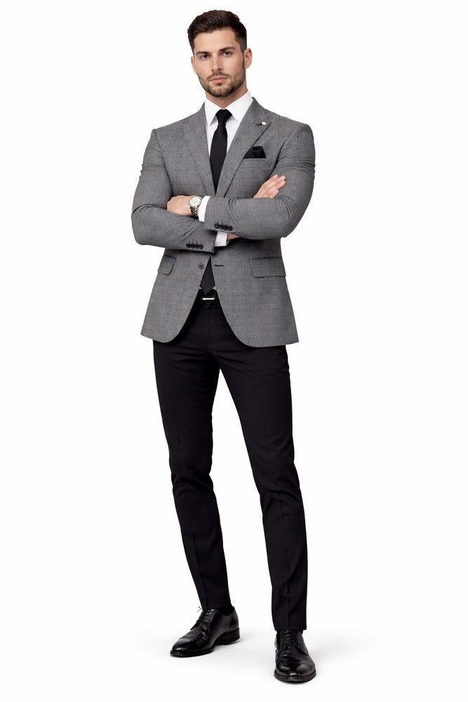 Plaid Blazer - Windowpane Blazer - Grey Blazer
