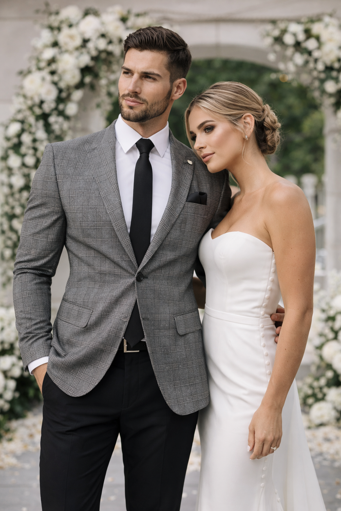 Plaid Blazer - Windowpane Blazer - Grey Blazer