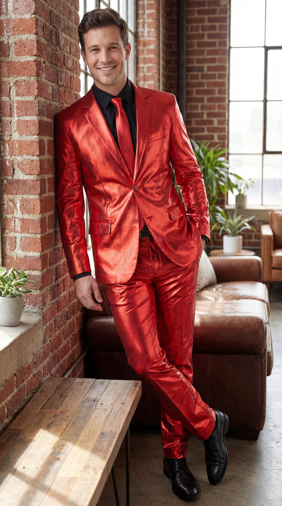 Shiny Metallic Party Red Suit
