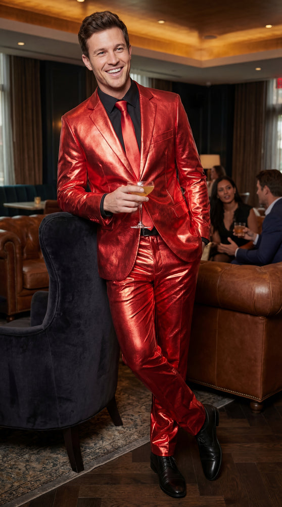Shiny Metallic Party Red Suit