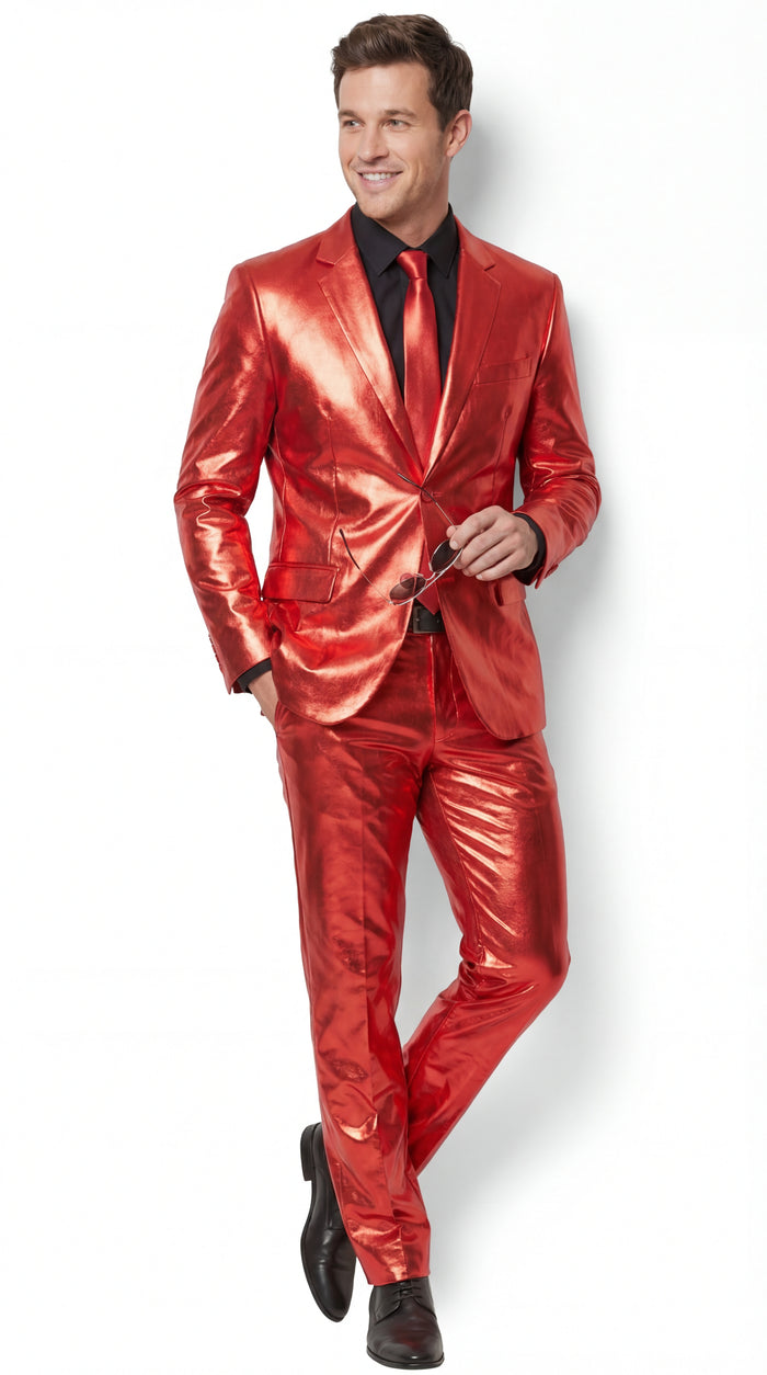 Shiny Metallic Party Red Suit