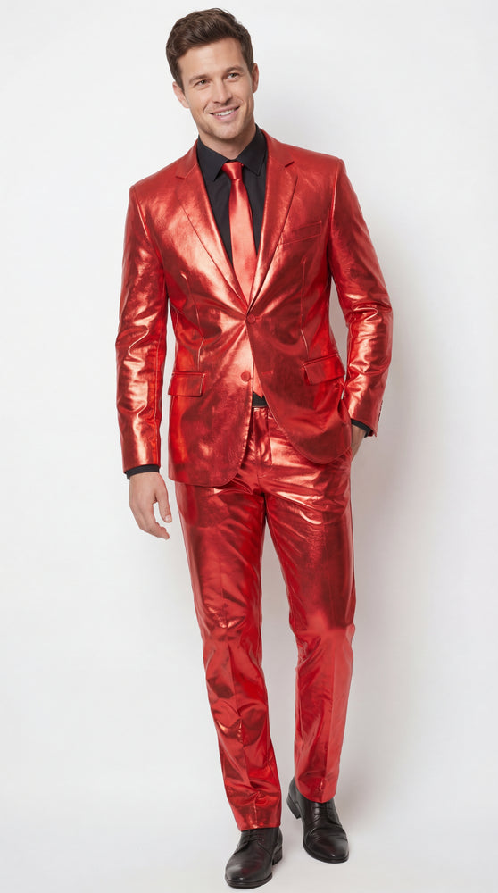 Shiny Metallic Party Red Suit