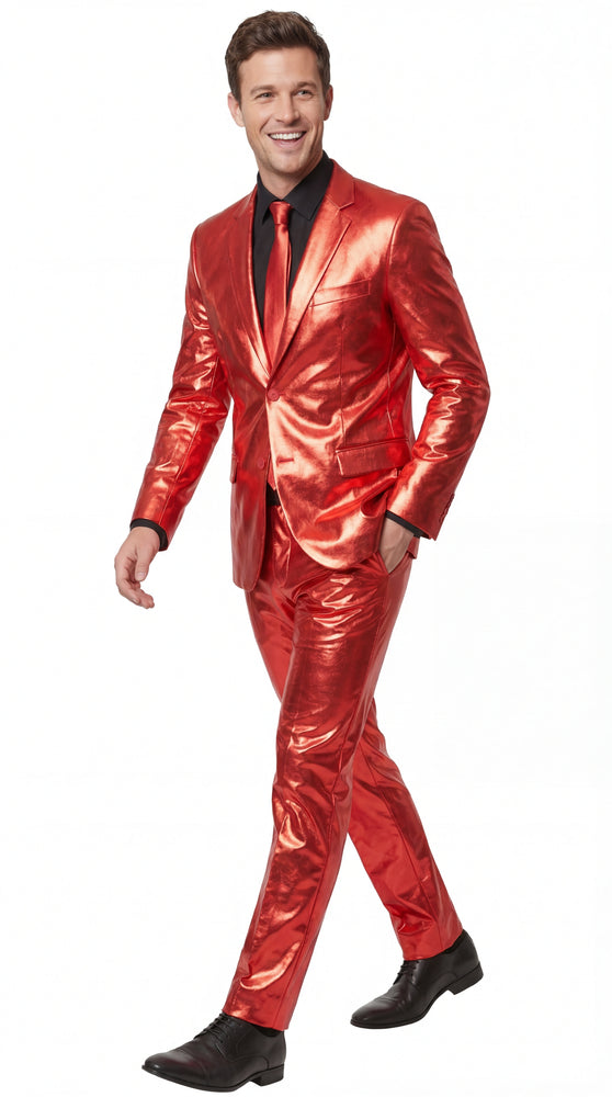 Shiny Metallic Party Red Suit