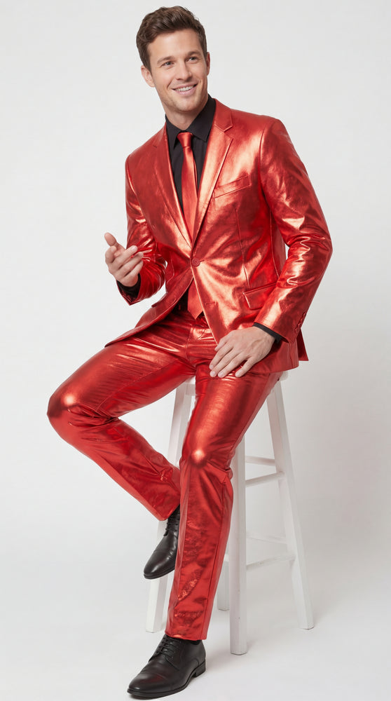 Shiny Metallic Party Red Suit