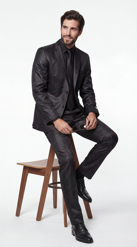 Shiny Metallic Party Black Suit