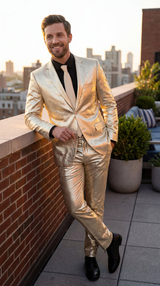 Shiny Metallic Party Champagne Suit