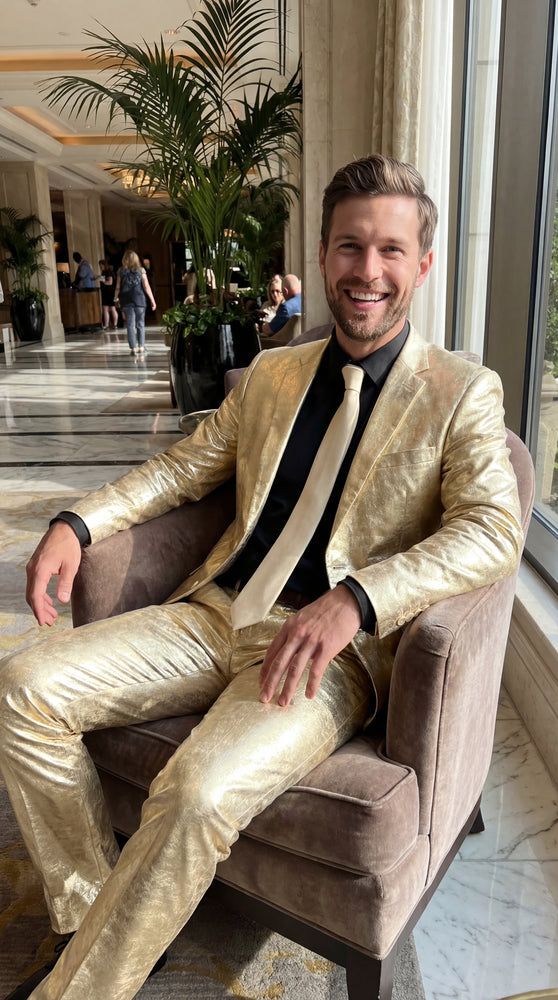 Shiny Metallic Party Champagne Suit