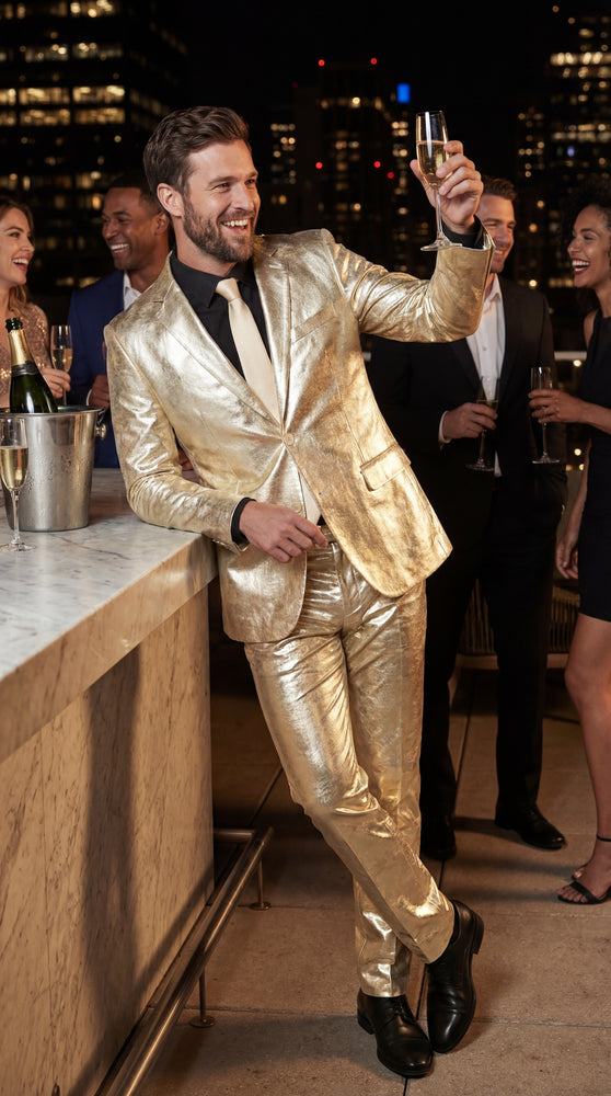Shiny Metallic Party Champagne Suit