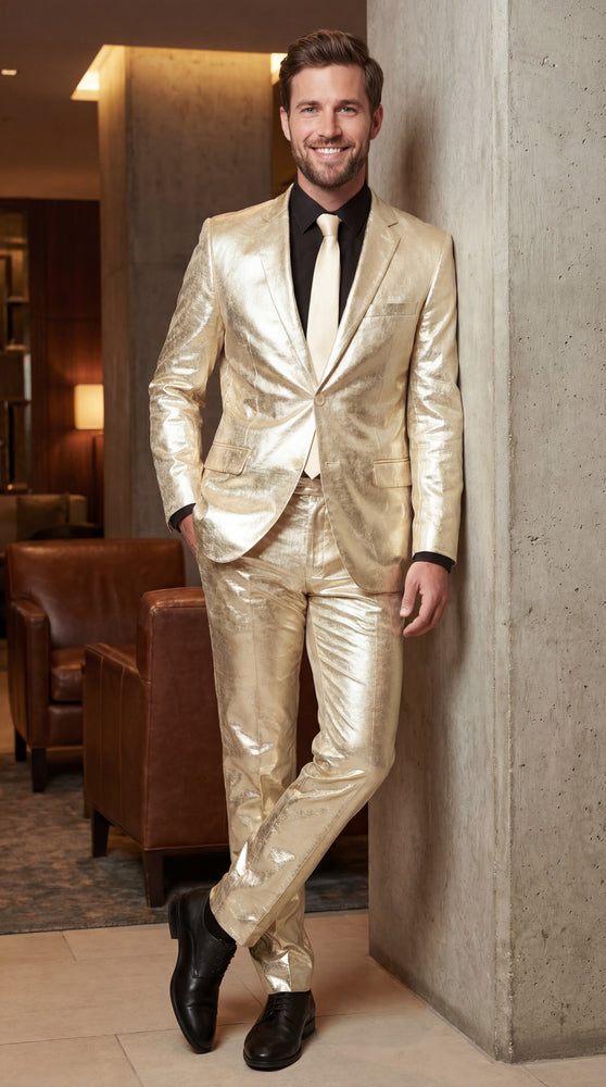 Shiny Metallic Party Champagne Suit