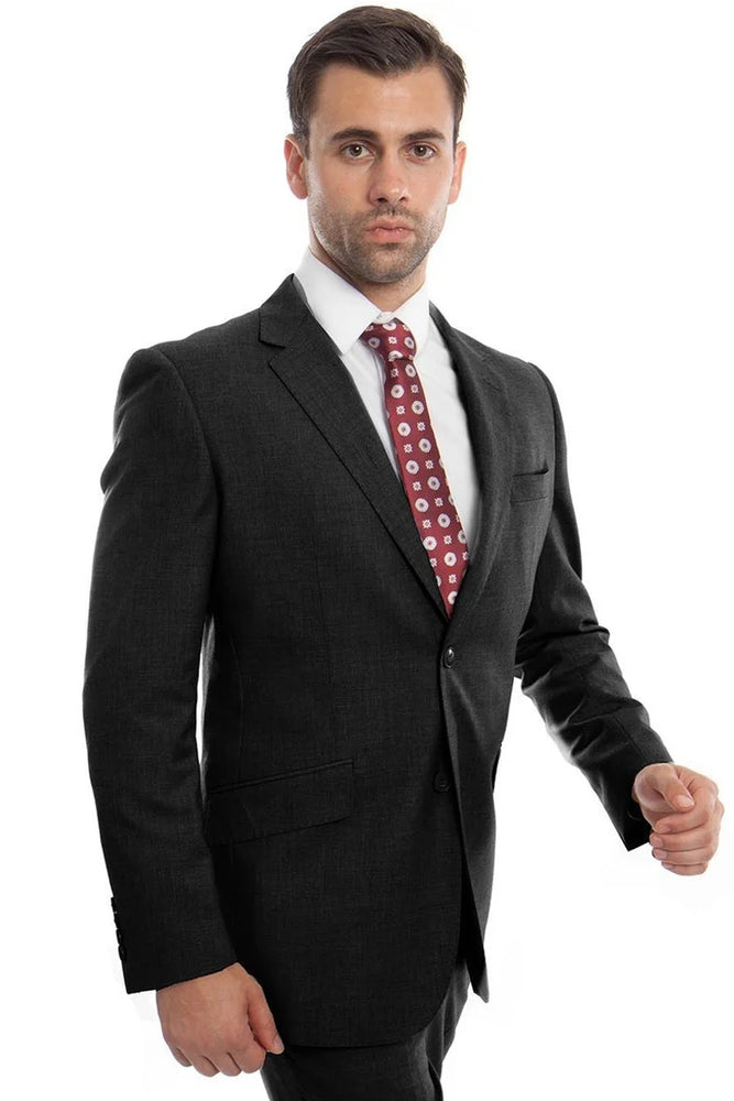 Zegarie Suits - Men's Designer Two Button Modern Fit Wool Suit in Black
