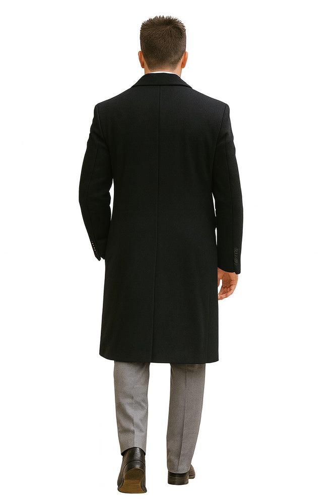 Men's Dress Coat Wool/Poly Charcoal Overcoat with slanted pockets