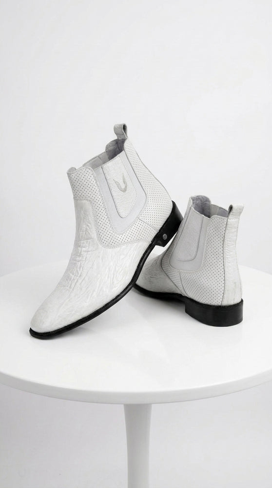 Men’s Handmade White Vestigium Sharkskin Chelsea Boots, Genuine Exotic Dress Ankle Boots
