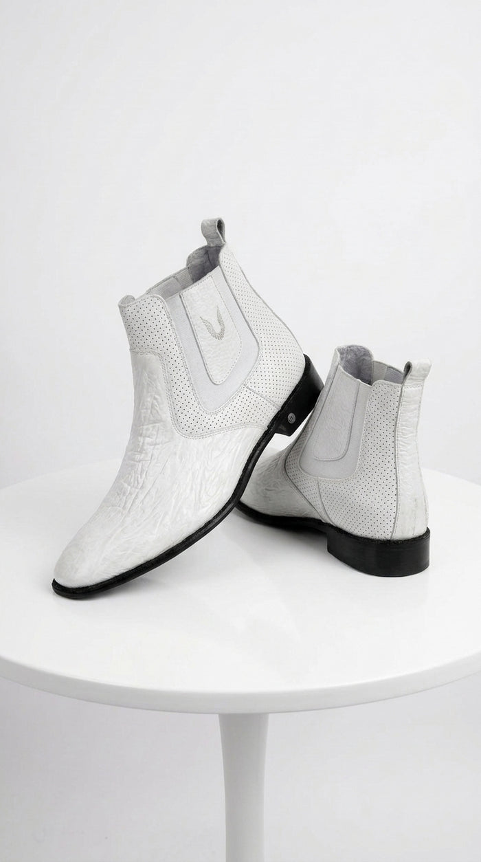 Men's Handcrafted White Vestigium Genuine Catshark Chelsea Boots