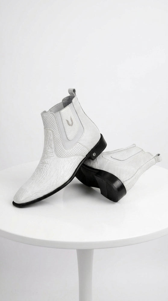 Men's Handcrafted White Vestigium Genuine Catshark Chelsea Boots