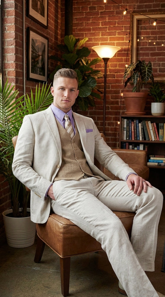Men’s Light Grey Great Gatsby Inspired Costume Suit Package, Vest Pants Shirt and Tie Formal Outfit