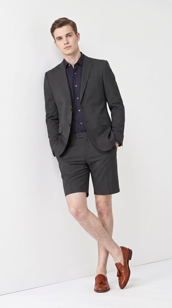 Men’s Black Short Pants Suit Set, Summer Business Sport Coat and Shorts Outfit