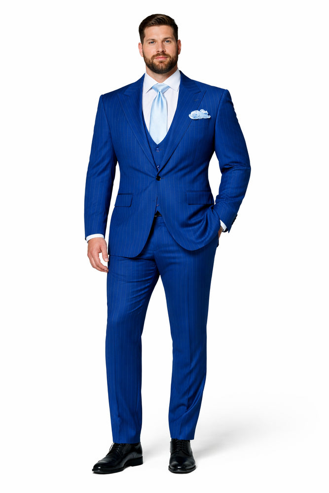 Royal Ascend Blue Pinstripe 3-Piece TailorCraft Suit by Rossiman