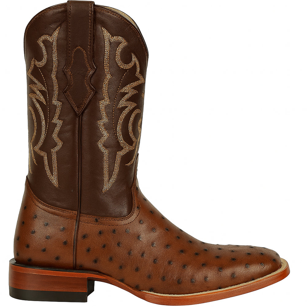 Men's Los Altos Ostrich Skin Wide Square Toe Boots - B