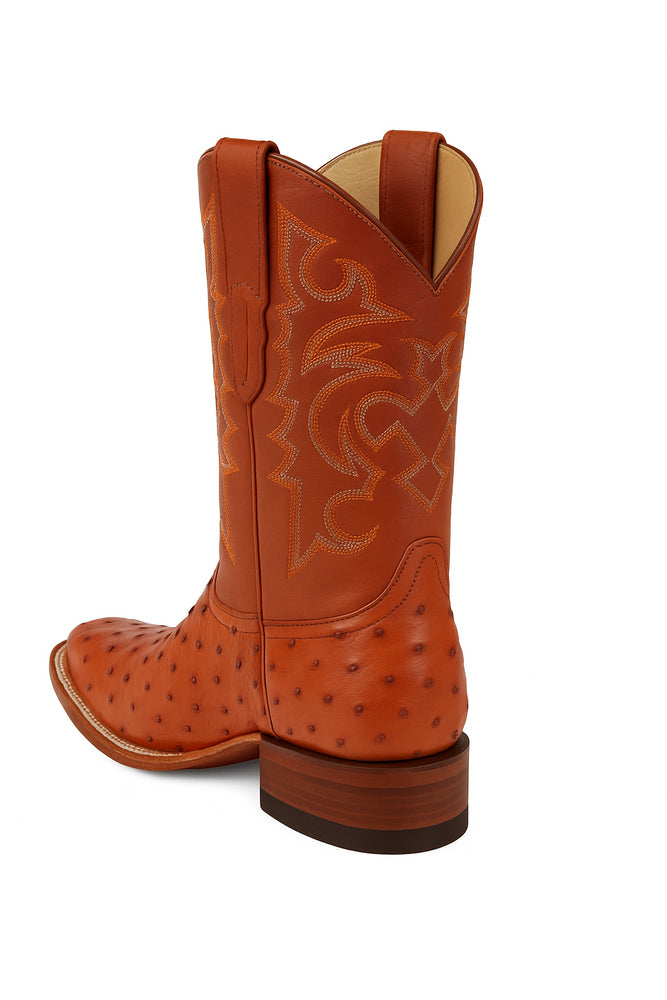 Men's Los Altos Ostrich Skin Wide Square Toe Boots - B