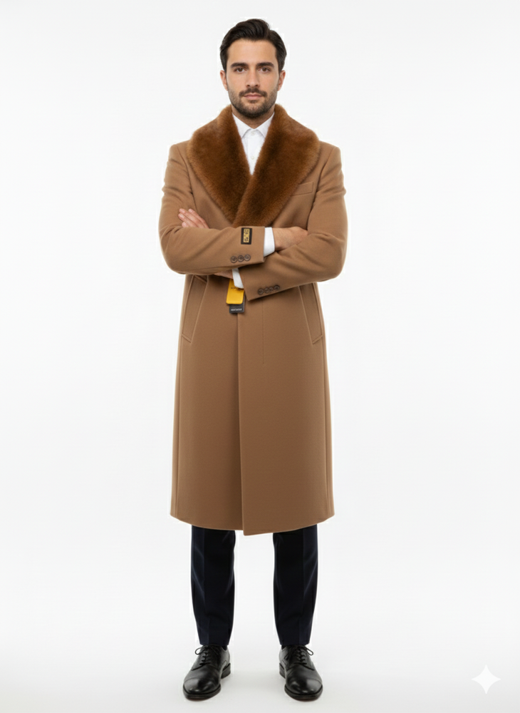 Mens Full Length and Cashmere Overcoat - Winter Topcoats - Dark Brown Coat