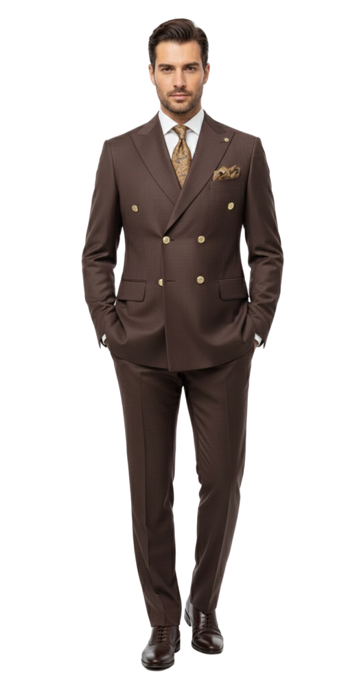 Mens Double Breasted Suits Gold Buttons -  Brown Suit - Double Breasted Blazer