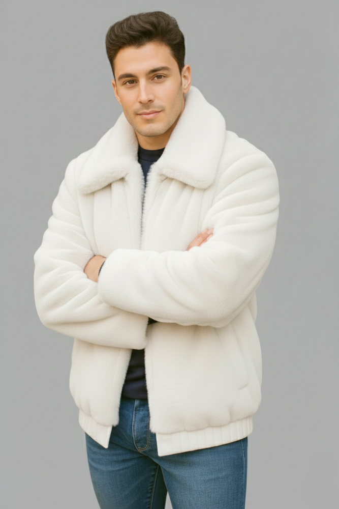 Men's Black Faux Fur Overcoat – Fuzzy Warm Winter Jacket Style