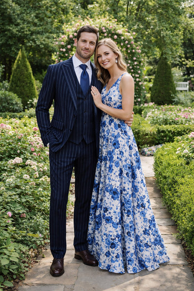 Rossiman Chancellor Navy Pinstripe 3-Piece Prestige Suit