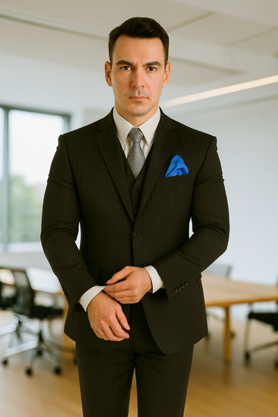 Men's Black Big & Tall 3 Piece Executive Pinstripe Suit