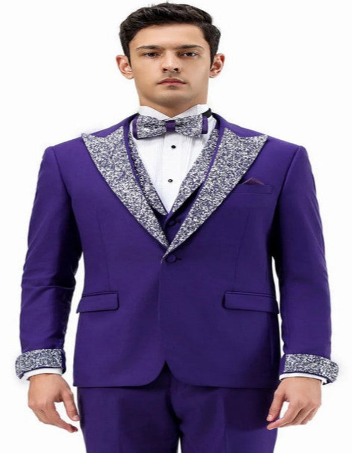 Purple Prom Tuxedo - Perfect Wedding Suit Vested Rhinestone sequin Labelled