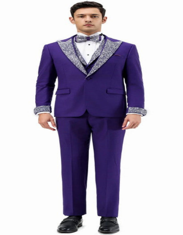 Purple Prom Tuxedo - Perfect Wedding Suit Vested Rhinestone sequin Labelled