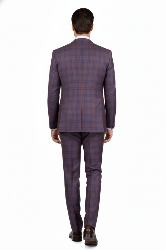 Purple Plaid Suit - Vested Suit - 3 Piece Suits - Peak Lapel Suits - Windowpane Suit - 2 Button