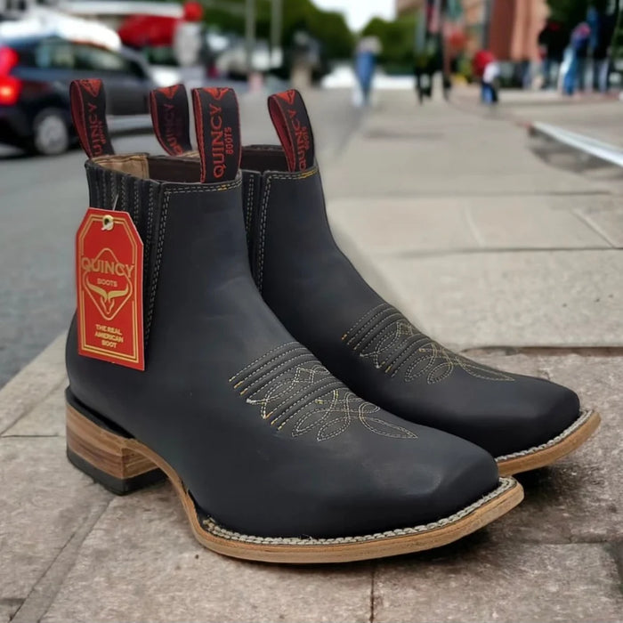 Men's Quincy Boots Crazy Horse Black Chelsea Boots Square Toe