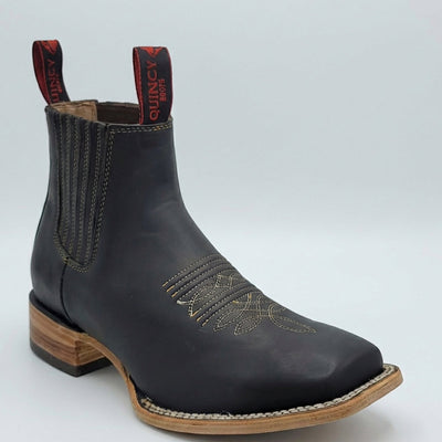Men's Quincy Boots Crazy Horse Black Chelsea Boots Square Toe - Black