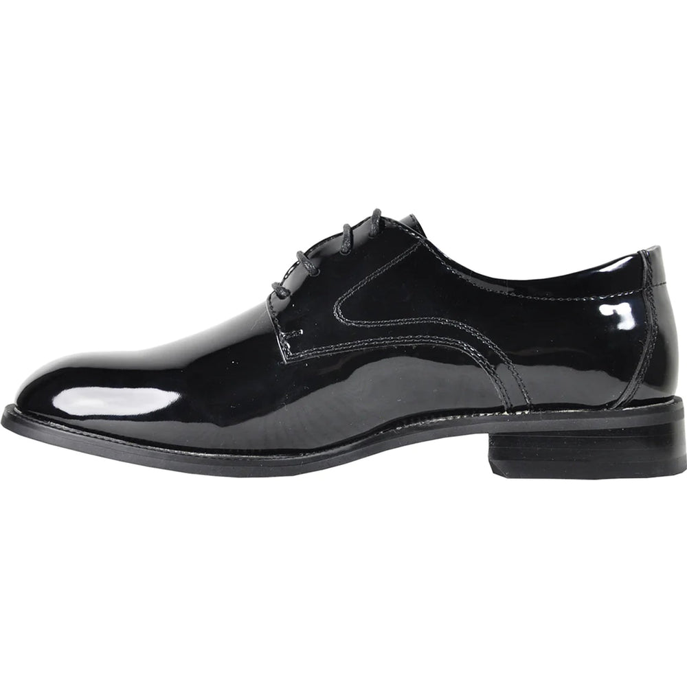 Bravo Mens Plain Round Toe Shiny Patent Tuxedo Shoe in Black