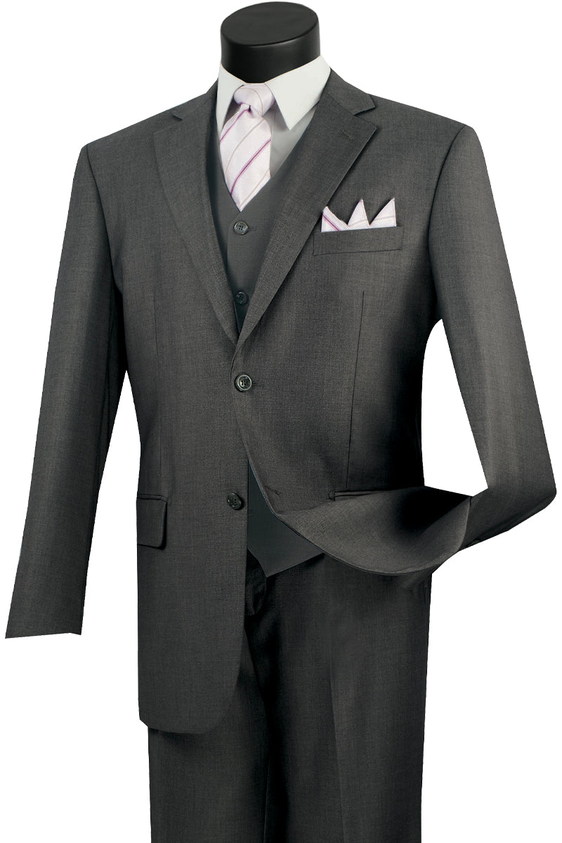Mens Classic Fit Flat Front Vested Suit in Heather Grey — Menssuitsatlanta