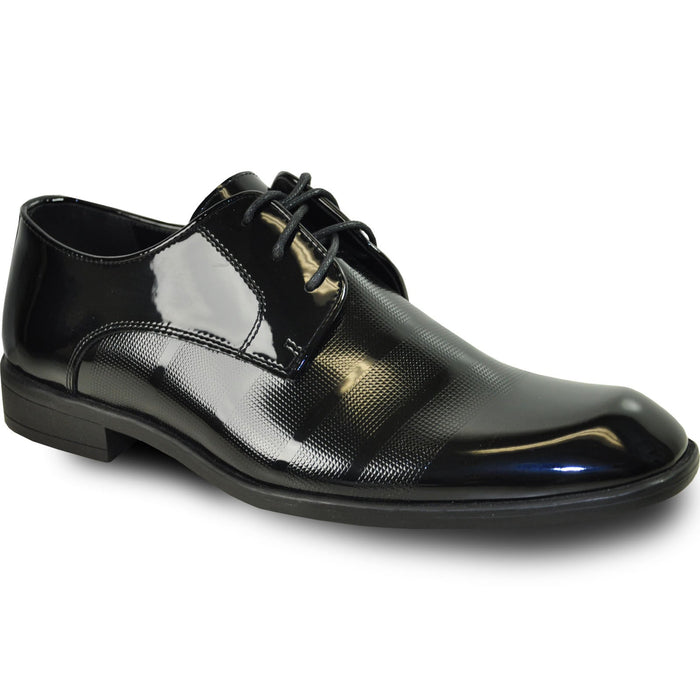 Bravo Mens Classic Patent Textured Tuxedo Oxford Lace Up Dress Shoe in Black