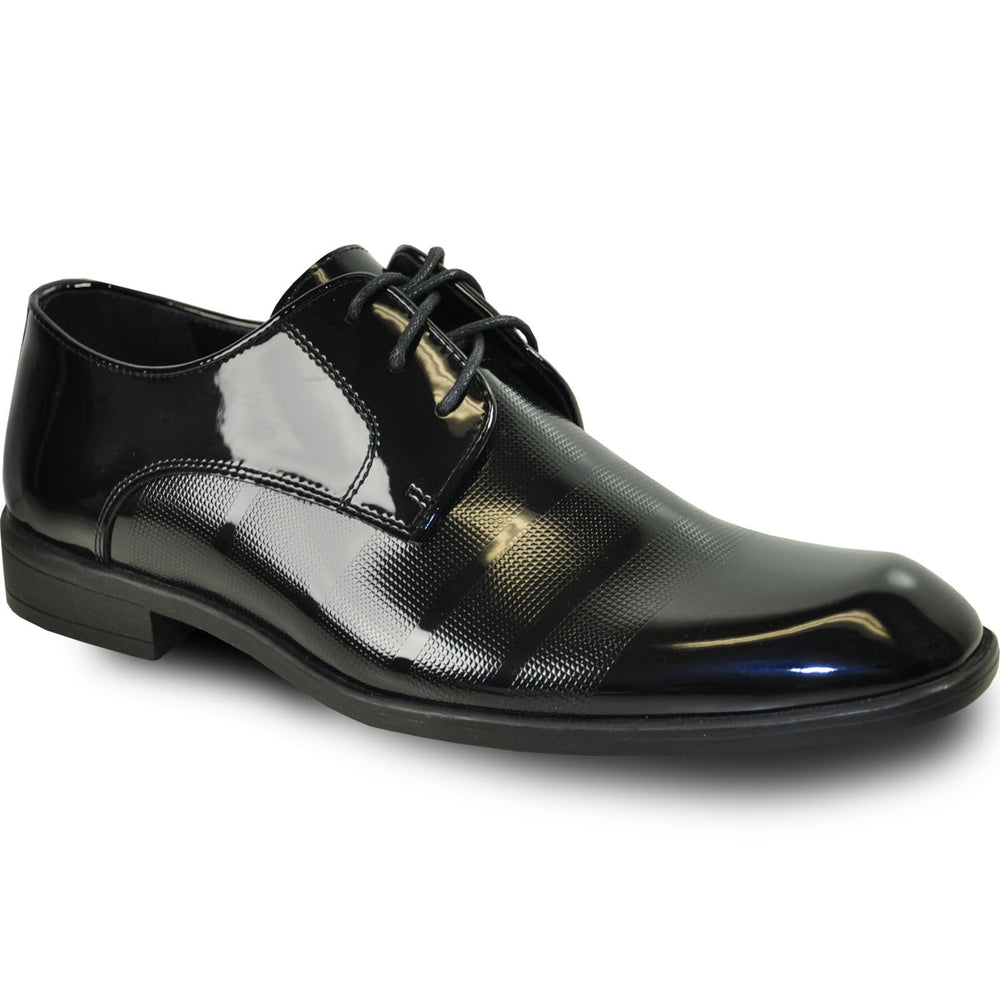 Bravo Mens Classic Patent Textured Tuxedo Oxford Lace Up Dress Shoe in Black