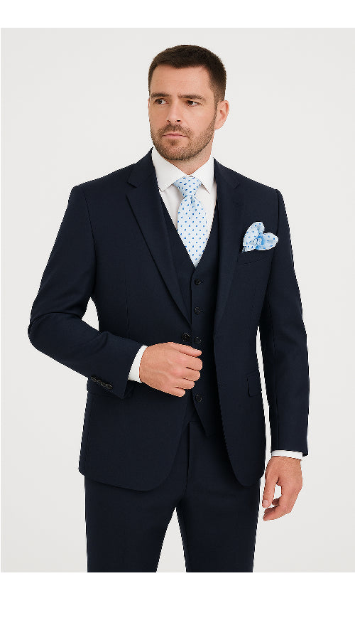 Men’s Solid Navy Blue 3-Piece Suit – CYRUS RM116 by Rossi Man